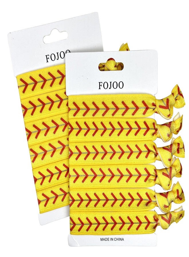 FOJOO Softball Hair Ties, 12 Pieces Hair Accessories, No Crease Hair Elastics Set for Women Girls Players - Team Gifts Baseball Party Favors (Yellow Softball Style) - Image 1